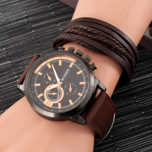 Set cadou cu ceas barbatesc Migeer Casual maro si bratara vintage