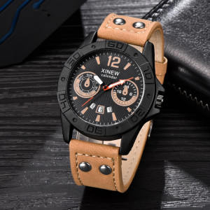 Ceas barbatesc Xinew light brown calendar