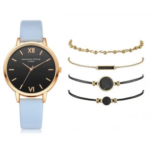 Set ceas de dama Lupai albastru cu 4 bratari