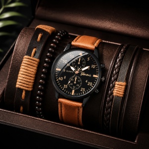 Set cadou cu ceas barbatesc Geneva XR4879BR si trei bratari elegante