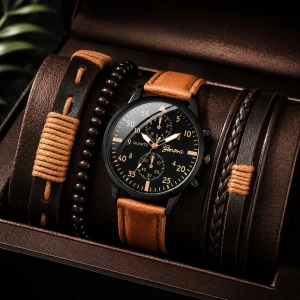 Set cadou cu ceas barbatesc Geneva XR4879BR si trei bratari elegante
