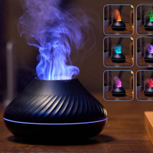 Umidificator cu difuzor de aroma cu flacara falsa 3D lumina de noapte cu 7 culori, difuzor de uleiuri esentiale si ceata rece cu ultrasunete, negru, 130 ml