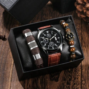 Set cadou cu ceas barbatesc Keller & Weber Casual maro si doua bratari