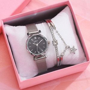 Set cadou cu ceas de dama Jhui XR4616SLBK-SL si bratara eleganta