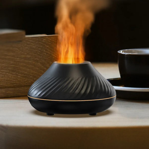 Umidificator cu difuzor de aroma cu flacara falsa 3D lumina de noapte cu 7 culori, difuzor de uleiuri esentiale si ceata rece cu ultrasunete, negru, 130 ml