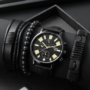 Set cadou cu ceas barbatesc Liandu CH0006 si trei bratari elegante