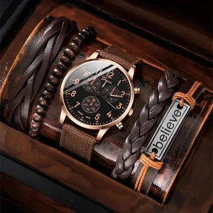 Set cadou cu ceas barbatesc Geneva 8381 si patru bratari elegante Believe