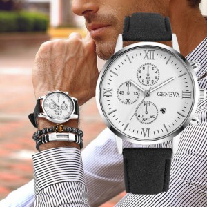 Set cadou cu ceas barbatesc Geneva Royal alb si doua bratari elegante