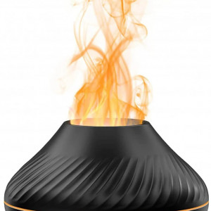 Umidificator cu difuzor de aroma cu flacara falsa 3D lumina de noapte cu 7 culori, difuzor de uleiuri esentiale si ceata rece cu ultrasunete, negru, 130 ml