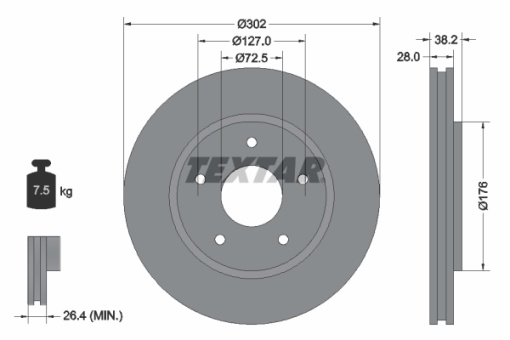 Disc frana Fata Dreapta/Stanga (fara pivot de fixare a rotii) potrivit CHRYSLER GRAND VOYAGER V, TOWN & COUNTRY, VOYAGER IV, VOYAGER V; DODGE CARAVAN, GRAND, JOURNEY 2.0D-4.0 02.00-