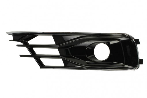 Grila bara fata dreapta cu È™ipcÄƒ cromatÄƒ, cu locas lampa ceata, plastic, negru/crom potrivit AUDI A6 C7 04.15-02.18