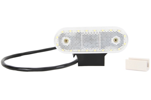 Lumini clarificare stanga/dreapta, forma: oval, alb, LED, inaltime 40mm; latime 114mm; adancime 25mm, în relief, lungime cablu 500mm, cu cuier, 12/24V (cu clemă pentru fir plat, conector: CLICK-IN/JAEGER)