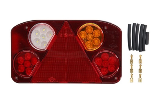 Stop spate dreapta (LED, 12/24V, cu intermitent, cu lumina de ceata, lumina de marșarier, cu lumina stop, lumini parcare, reflector triunghiular)