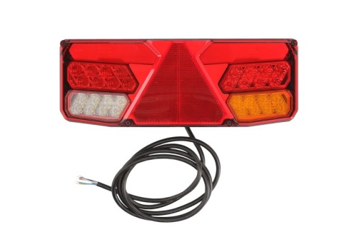 Stop spate dreapta (LED, 12/24V, cu intermitent, cu lumina de ceata, lumina de marșarier, cu lumina stop, lumini parcare, reflector triunghiular, lumina laterala)