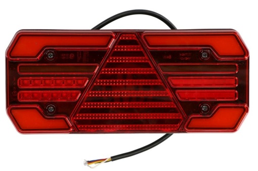 Stop spate dreapta (LED, 12/24V, cu intermitent, cu lumina de ceata, lumina de marșarier, cu lumina stop, lumini parcare, reflector triunghiular, indicator dinamic, lungimea cablu : 2m)
