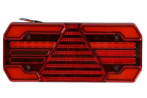Stop spate dreapta (LED, 12/24V, cu intermitent, lumina de marșarier, cu lumina stop, lumini parcare, reflector triunghiular, lungimea cablu : 2m)