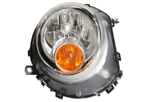 Far fata Dreapta (halogen, H4/PY21W, electric, cu motor, culoare insert: cromat, culoare semnalizator: galben) potrivit MINI (R56), (R57), CLUBMAN (R55), CLUBVAN (R55)