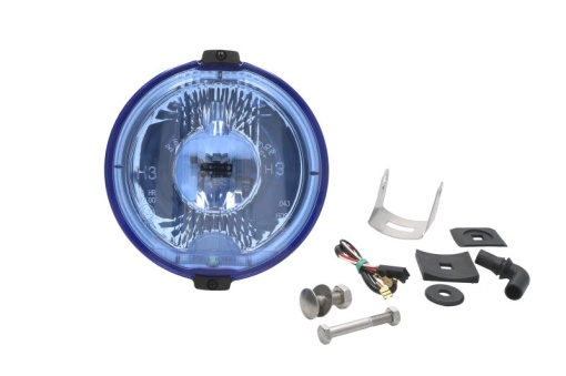 Far universal stanga/dreapta (faza lunga, H3/LED, 24V, diametru 183mm, albastru, plastic, negru, lumini pozitie, lungime cablu: 150mm)