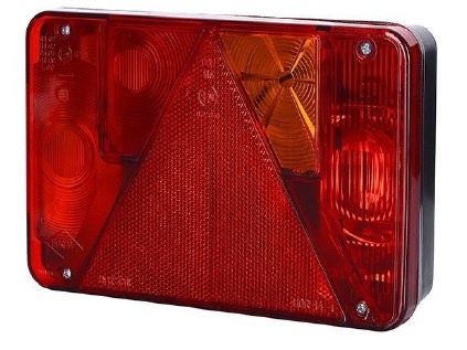 Stop spate dreapta (12/24V, cu intermitent, cu lumina de ceata, cu lumina stop, lumini parcare, reflector triunghiular)