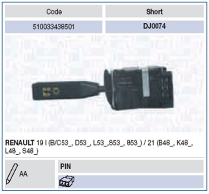 Comutator coloana directie (Claxon; lumini) potrivit RENAULT 19 I, 19 I CHAMADE, 19 II, 19 II CHAMADE, 21 03.86-06.96