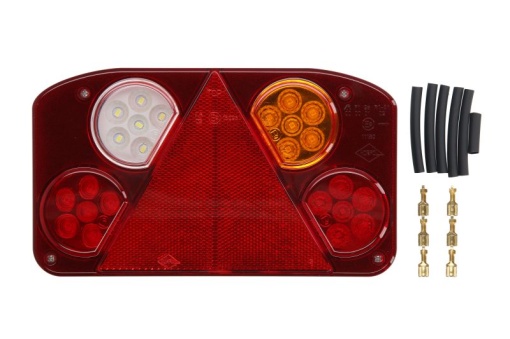 Stop spate dreapta (LED, 12/24V, cu intermitent, cu lumina de ceata, lumina de marșarier, cu lumina stop, lumini parcare, reflector triunghiular)
