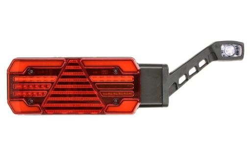 Stop spate dreapta (LED, 12/24V, cu intermitent, cu lumina de ceata, lumina de marșarier, cu lumina stop, lumini parcare, reflector triunghiular, cu lampă cu braț prelungit, indicator dinamic, lungimea cablu : 2m)
