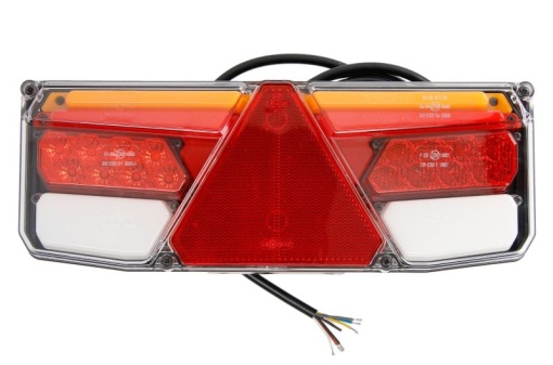 Stop spate dreapta (LED, 12/24V, cu intermitent, cu lumina de ceata, lumina de marșarier, cu lumina stop, lumini parcare, reflector triunghiular, indicator dinamic)