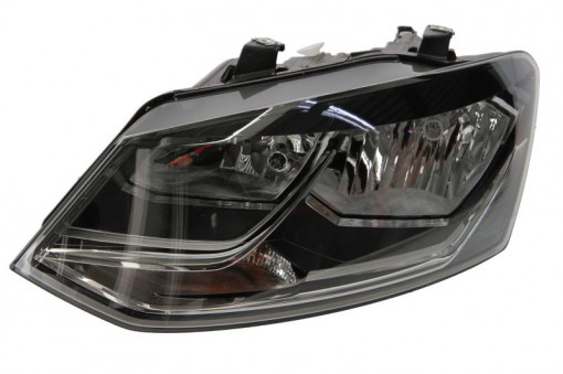 Far Stanga (halogen, H7/H7/W5W/WY21W, electric, cu motor, bec, culoare insertie: cromat, culoare semnalizator: portocaliu) potrivit VW POLO, POLO V