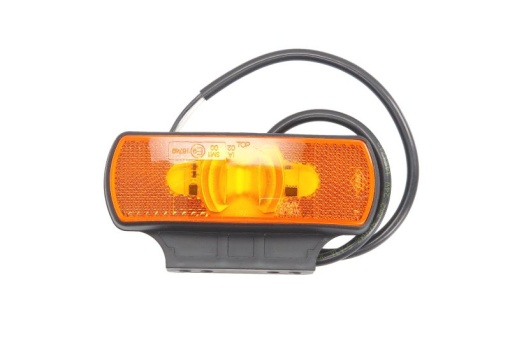 Lumini clarificare stanga/dreapta, portocaliu, LED, inaltime 44mm; latime 122mm; adancime 16mm, în relief, lungime cablu 500mm, cu cuier, 12/24V (cu reflector)