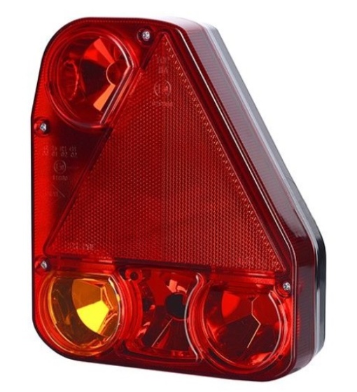 Stop spate dreapta (12/24V, cu intermitent, cu lumina de ceata, cu lumina stop, lumini parcare, reflector triunghiular; fara bec)