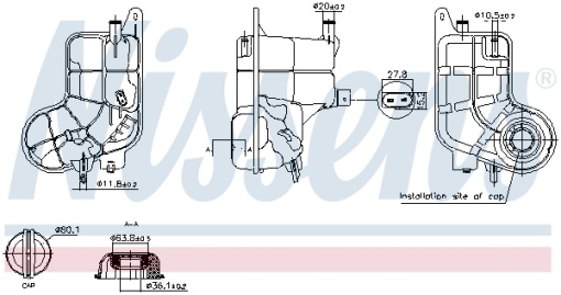 Vas expansiune (cu dop, cu senzor nivel) potrivit AUDI A6 ALLROAD C6, A6 C5, A6 C6 11.98-08.11