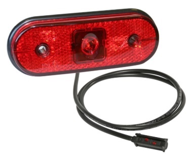 Lumini clarificare stanga/dreapta, rosu, LED, inaltime 44mm; latime 119mm; adancime 18mm, suprafata, lungime cablu 3500mm, fara relief, 24V (cu reflector)