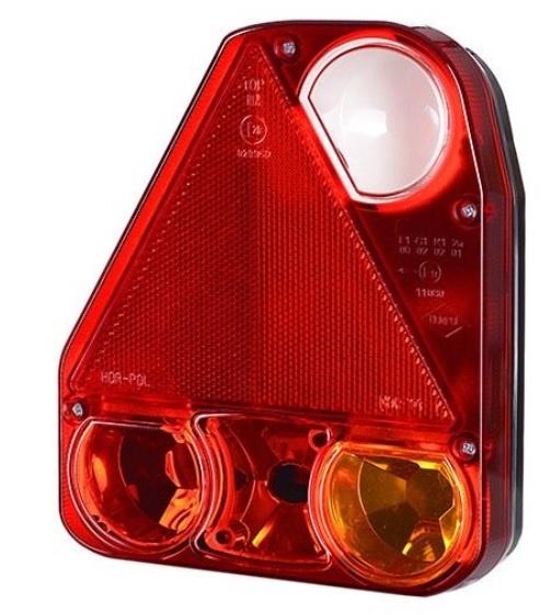 Stop spate stanga (12/24V, cu intermitent, lumina de marșarier, cu lumina stop, lumini parcare, reflector triunghiular; fara bec)