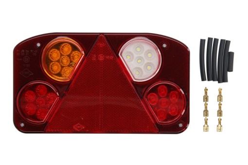Stop spate stanga (LED, 12/24V, cu intermitent, cu lumina de ceata, lumina de marșarier, cu lumina stop, lumini parcare, reflector triunghiular)
