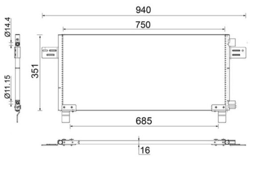 Condensator A/C 750x351x16 potrivit MAN FOC, TGA, TGL I, TGM I, TGS I, TGX I 06.99-