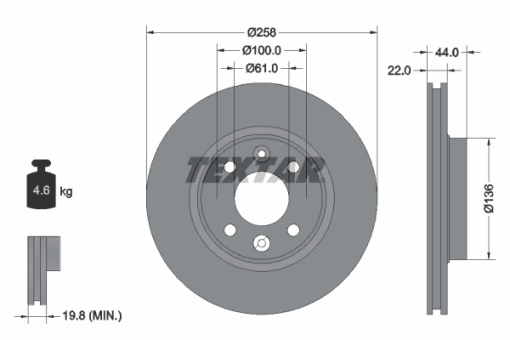 Disc frana Fata Dreapta/Stanga (fara pivot de fixare a rotii) potrivit DACIA LOGAN II, LOGAN MCV II, SANDERO II; LADA XRAY; RENAULT CLIO IV, CLIO IV/HATCHBACK 0.9-Electric 06.11-