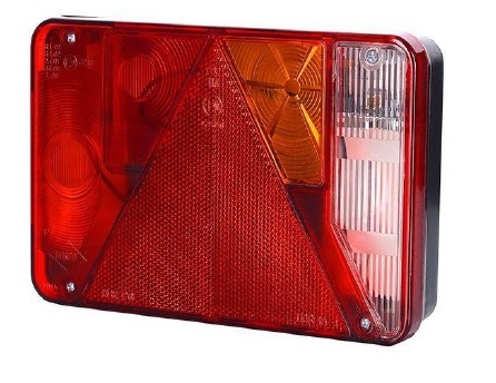 Stop spate dreapta (12/24V, cu intermitent, lumina de marșarier, cu lumina stop, lumini parcare, reflector triunghiular)