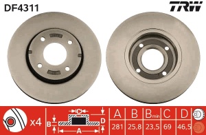 Disc frana Fata Dreapta/Stanga potrivit MITSUBISHI COLT CZC VI, COLT VI; SMART FORFOUR 1.5 03.05-06.12 - Img 3