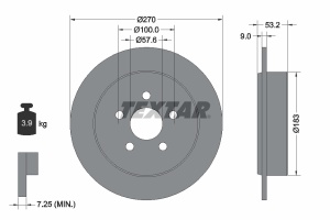 Disc frana Spate Dreapta/Stanga (fara pivot de fixare a rotii) potrivit CHRYSLER CIRRUS, LE BARON, NEON, NEON II, PT CRUISER, SARATOGA, SEBRING, STRATUS; DODGE NEON II, STRATUS 1.6-2.7 03.86- - Img 3