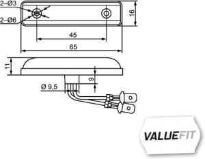 Lumina delimitare stanga/dreapta, galben, LED, inaltime 11mm; latime 65mm; adancime 16mm, surub/fixare orizontala/fixare verticala, lungime cablu 150mm, 12V (IPIP67) - Img 2