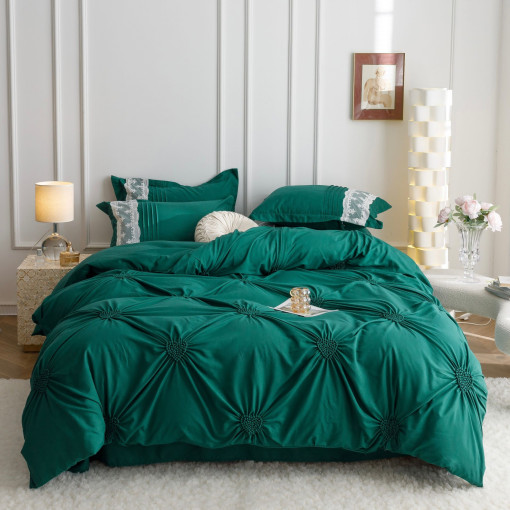 Lenjerie de pat cu pliuri BRODATE din FINET Soft Touch pentru 2 persoane, 6 piese , cod produs H21-745