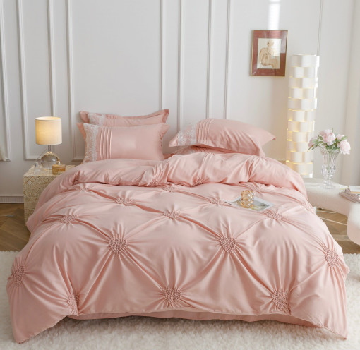 Lenjerie de pat cu pliuri BRODATE din FINET Soft Touch pentru 2 persoane, 6 piese , cod produs H21-744