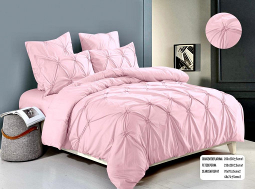 Lenjerie de pat cu pliuri din FINET pentru 2 persoane, 6 piese , cod produs H21-756