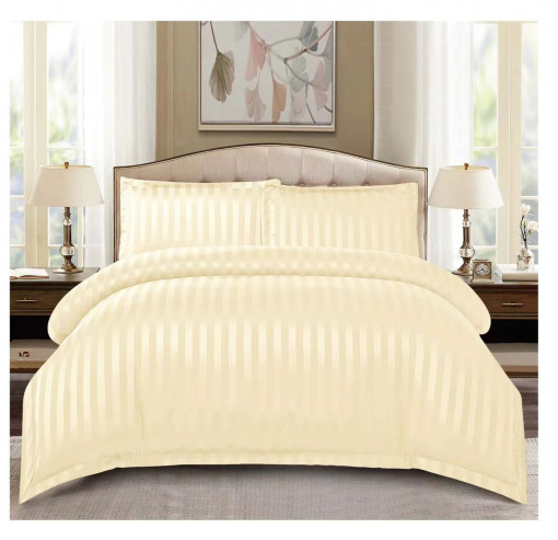Lenjerie de pat cu Elastic pentru 2 persoane, bumbac satinat tesatura tip damasc, 4 piese, cod produs H21-603