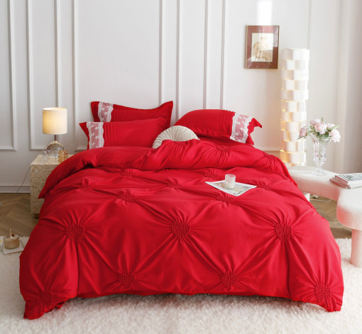 Lenjerie de pat cu pliuri BRODATE din FINET Soft Touch pentru 2 persoane, 6 piese , cod produs H21-741