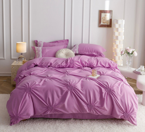 Lenjerie de pat cu pliuri BRODATE din FINET Soft Touch pentru 2 persoane, 6 piese , cod produs H21-750