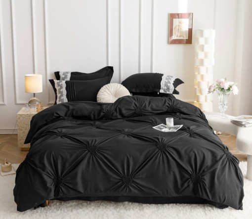 Lenjerie de pat cu pliuri BRODATE din FINET Soft Touch pentru 2 persoane, 6 piese , cod produs H21-740