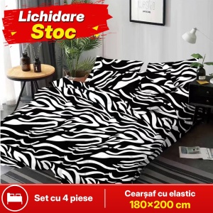 Lenjerie de pat FINET pentru 2 persoane, 4 piese, cearsaf cu Elastic, cod produs H21-11939