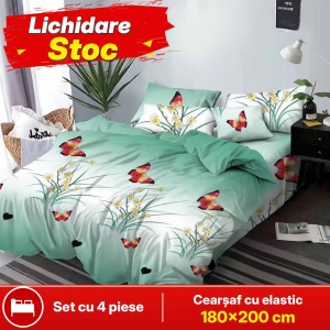 Lenjerie de pat FINET pentru 2 persoane, 4 piese, cearsaf cu Elastic, cod produs H21-11928
