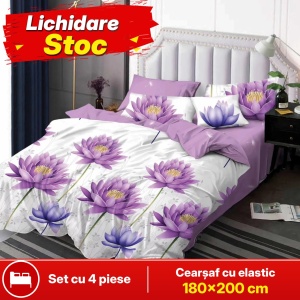 Lenjerie de pat FINET pentru 2 persoane, 4 piese, cearsaf cu Elastic, cod produs H21-11942